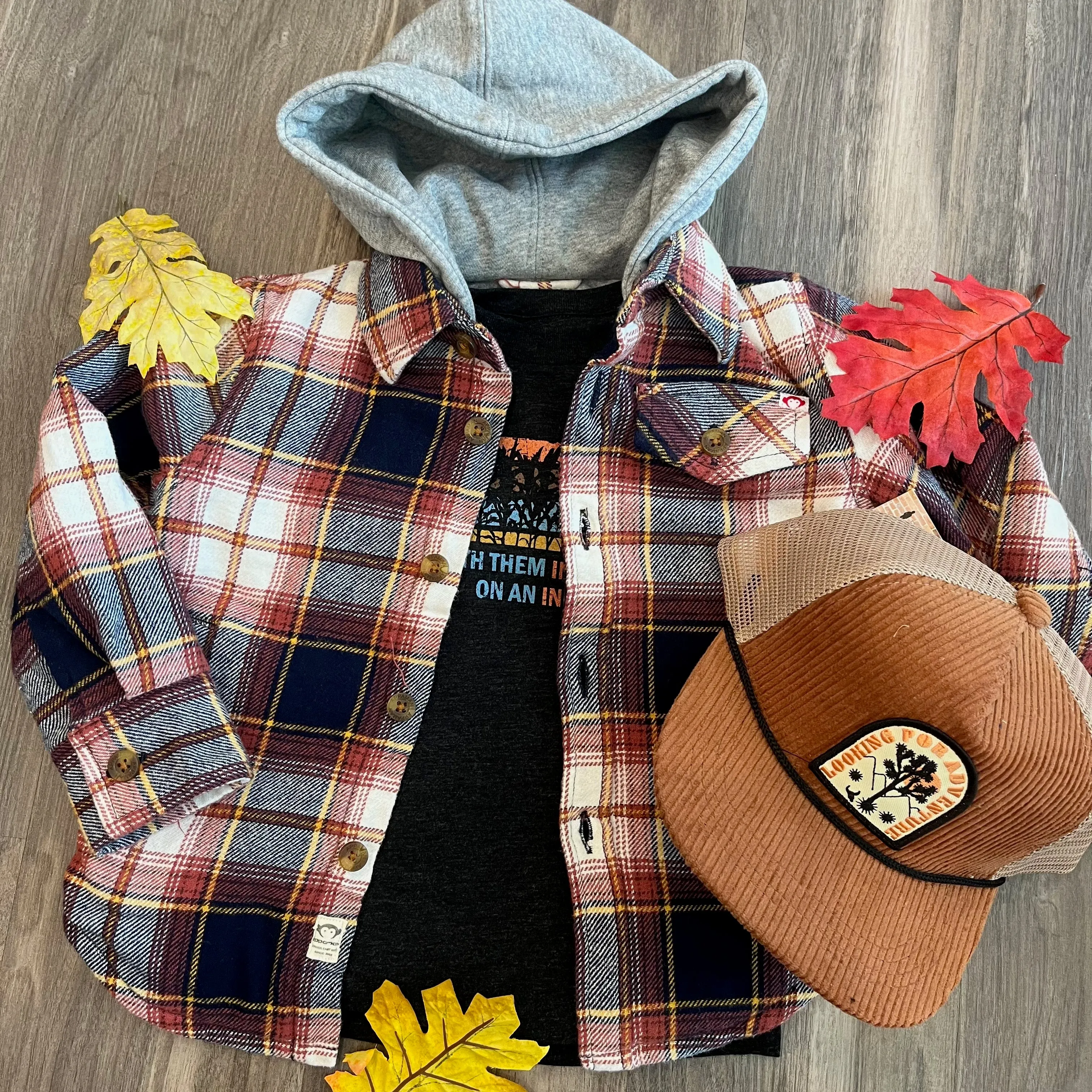 Appaman - Boys Glen Hooded Shirt Jacket in Navy/Clay Plaid