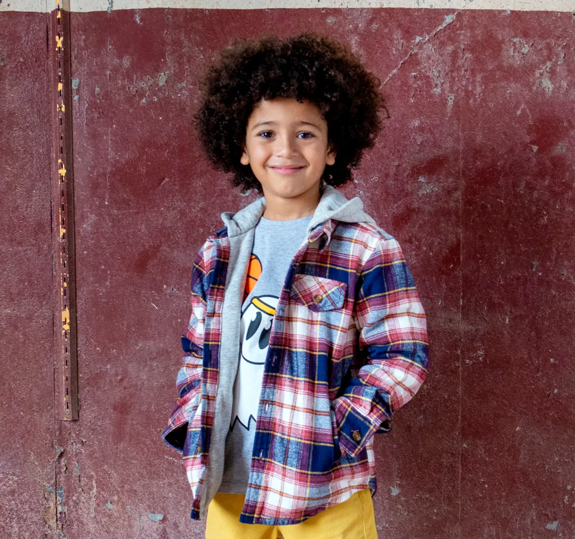 Appaman - Boys Glen Hooded Shirt Jacket in Navy/Clay Plaid