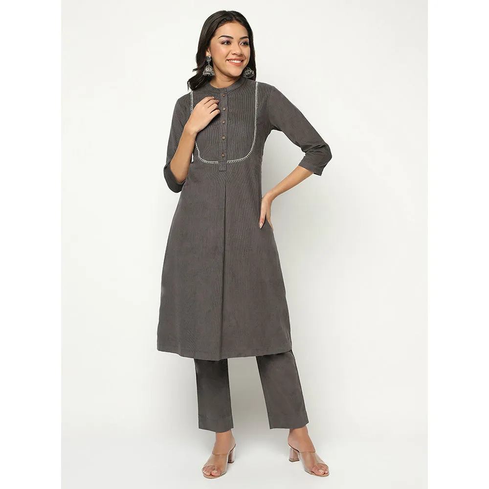 Barara Ethnic Charcoal Corduroy Kurta (Set of 2)