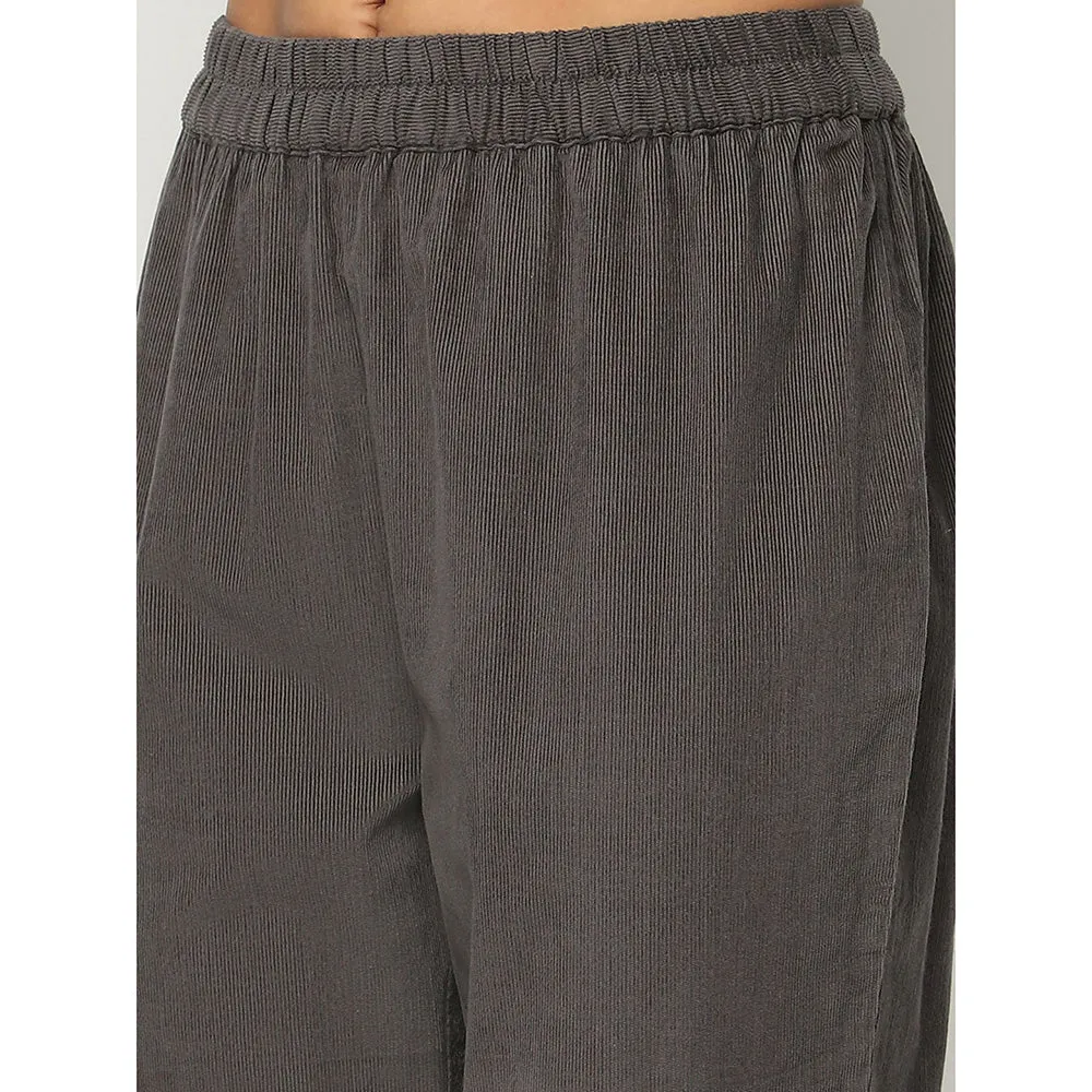 Barara Ethnic Charcoal Corduroy Kurta (Set of 2)