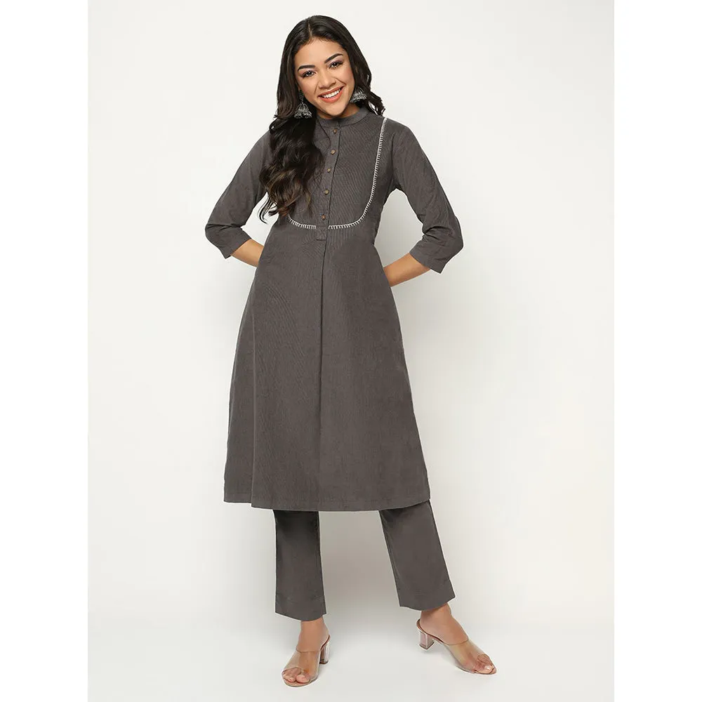 Barara Ethnic Charcoal Corduroy Kurta (Set of 2)