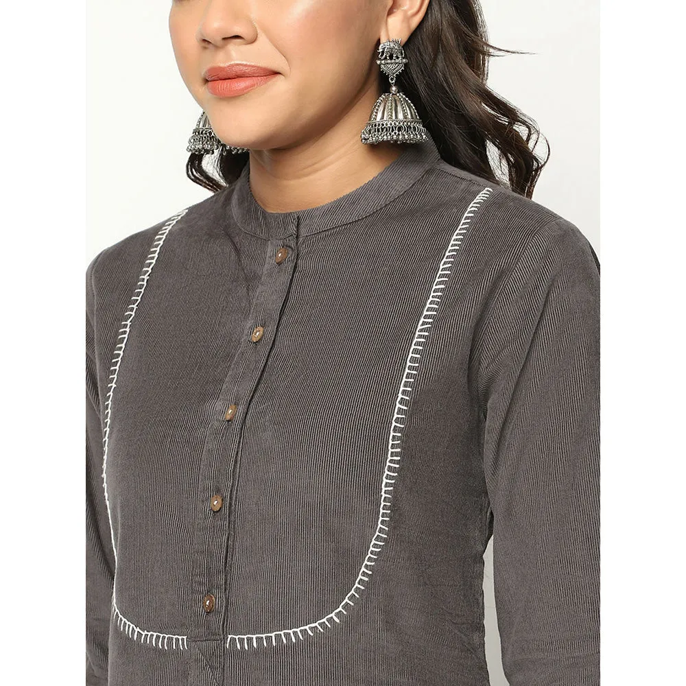 Barara Ethnic Charcoal Corduroy Kurta (Set of 2)