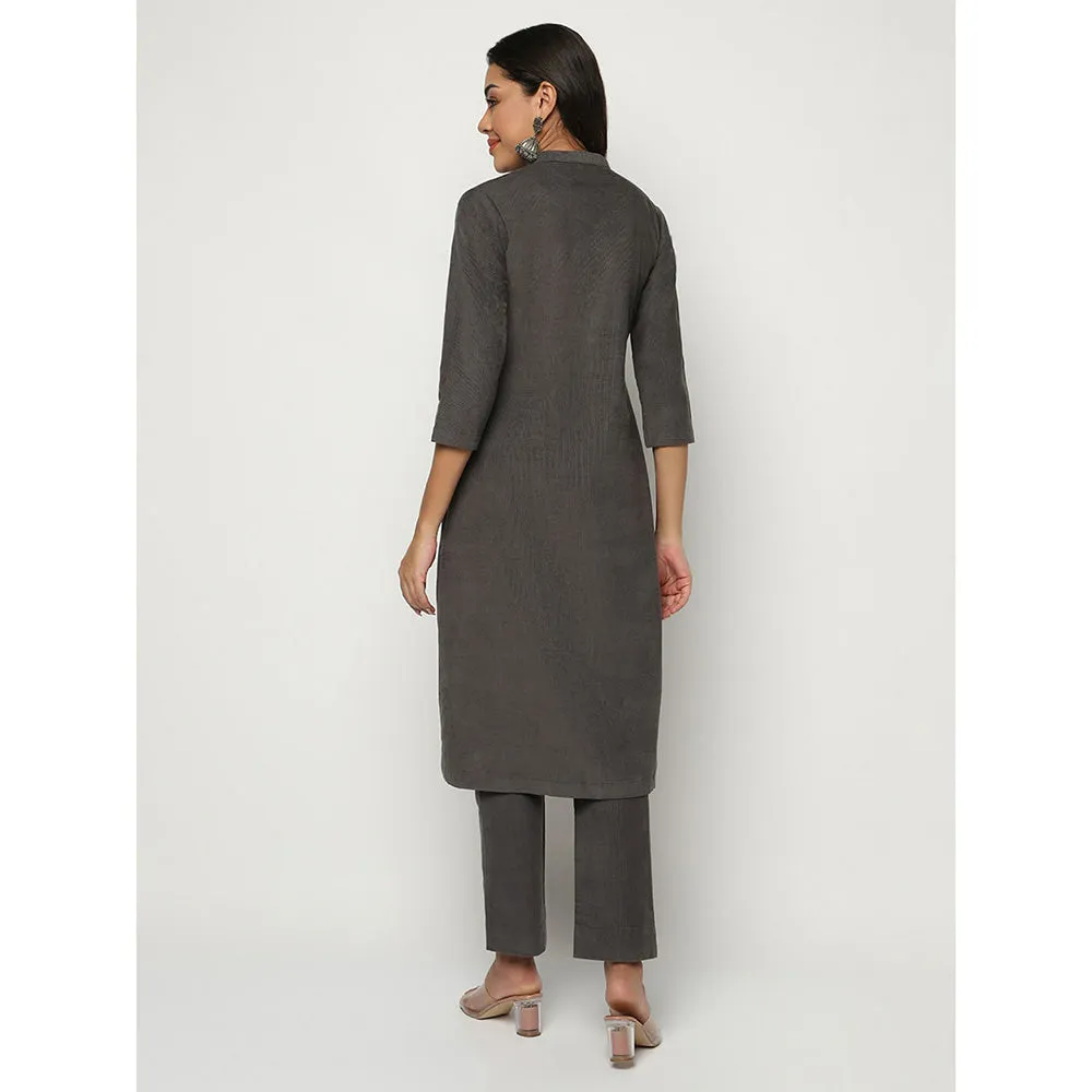 Barara Ethnic Charcoal Corduroy Kurta (Set of 2)
