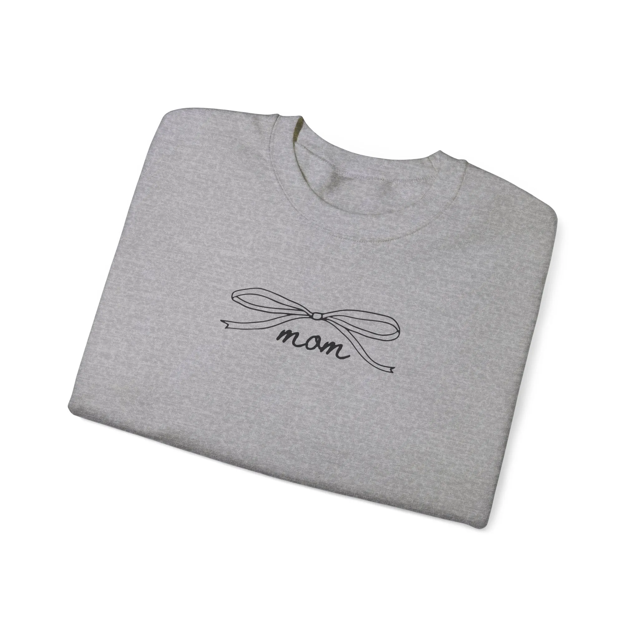 Black on Gray MOM with Bow Crewneck Oversized Pullover Sweatshirt