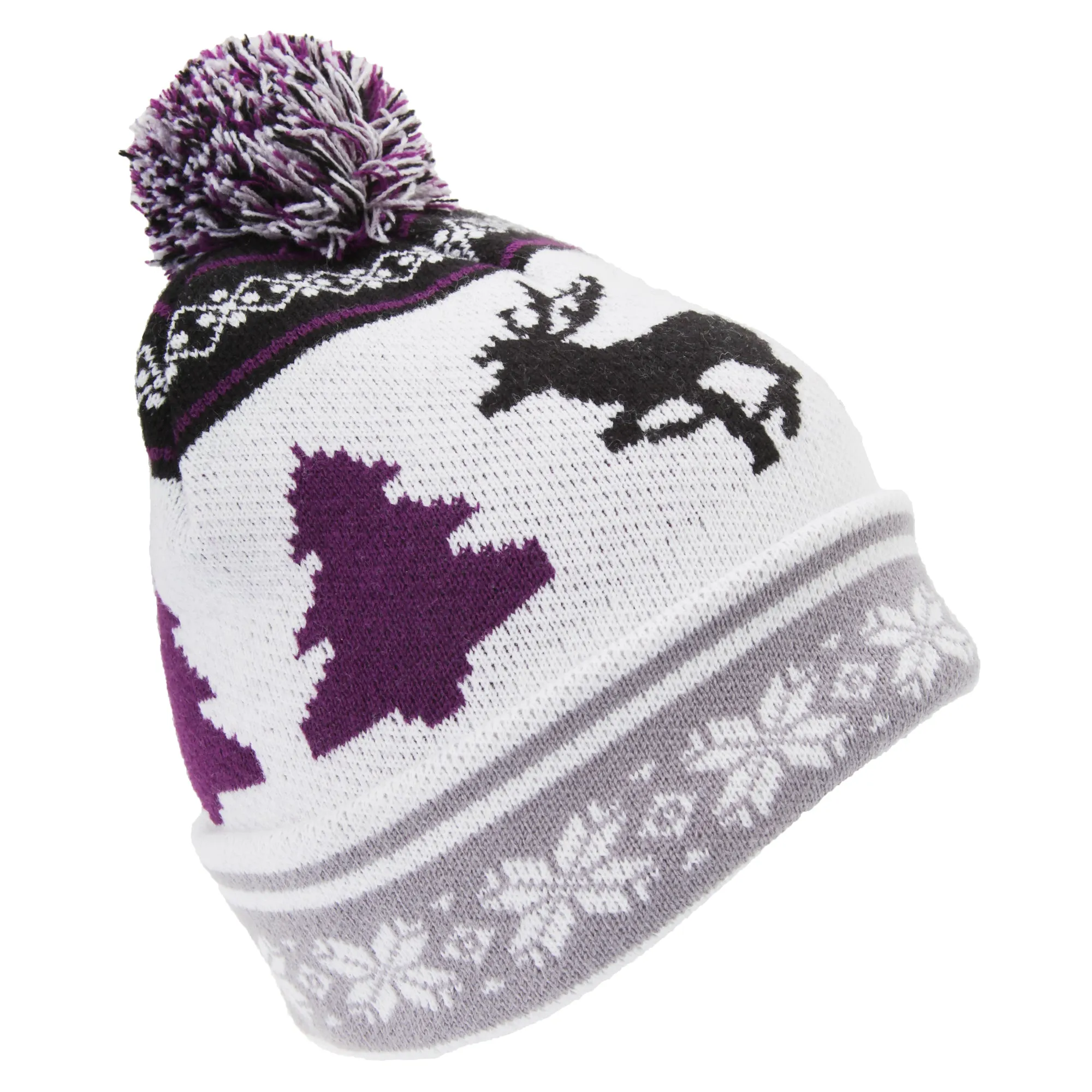 FLOSO Mens Knitted Christmas Fairisle Pattern Winter Bobble Hat