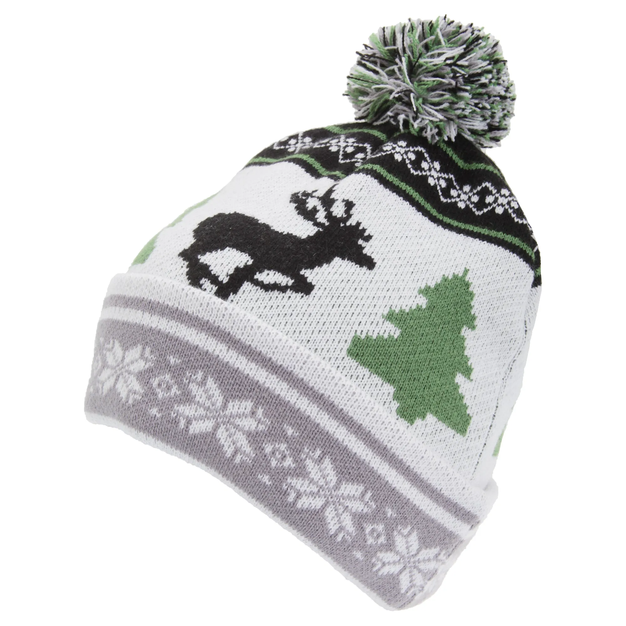 FLOSO Mens Knitted Christmas Fairisle Pattern Winter Bobble Hat