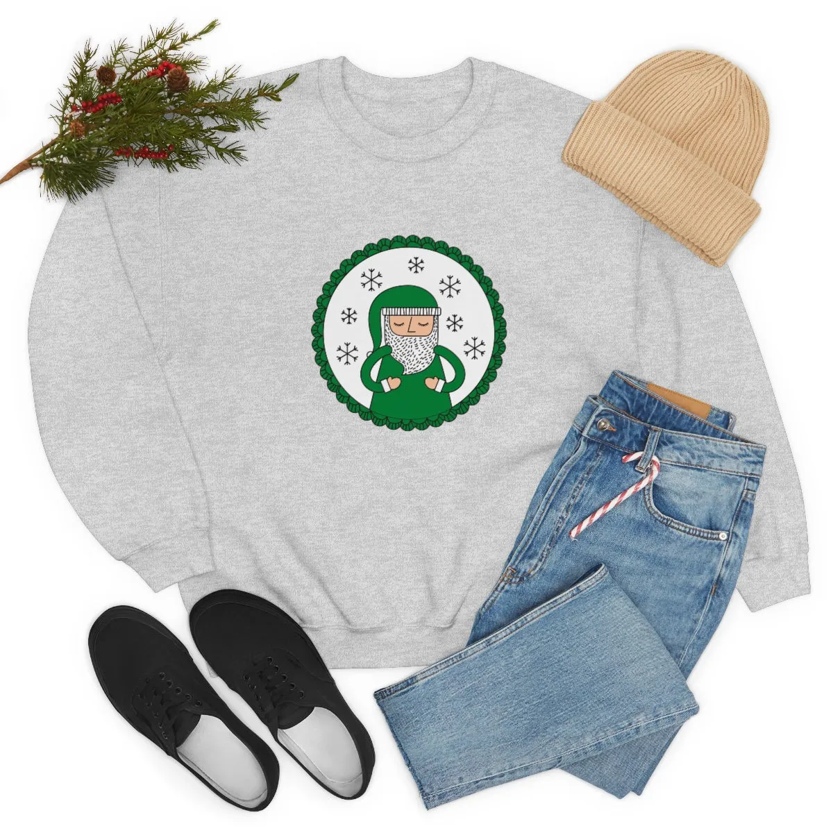 Green Santa Claus Sweatshirt, Green Santa Sweatshirt, Trendy Noel Minimalist Christmas Sweatshirt, Xmas Santa Crewneck Top, Holiday Green