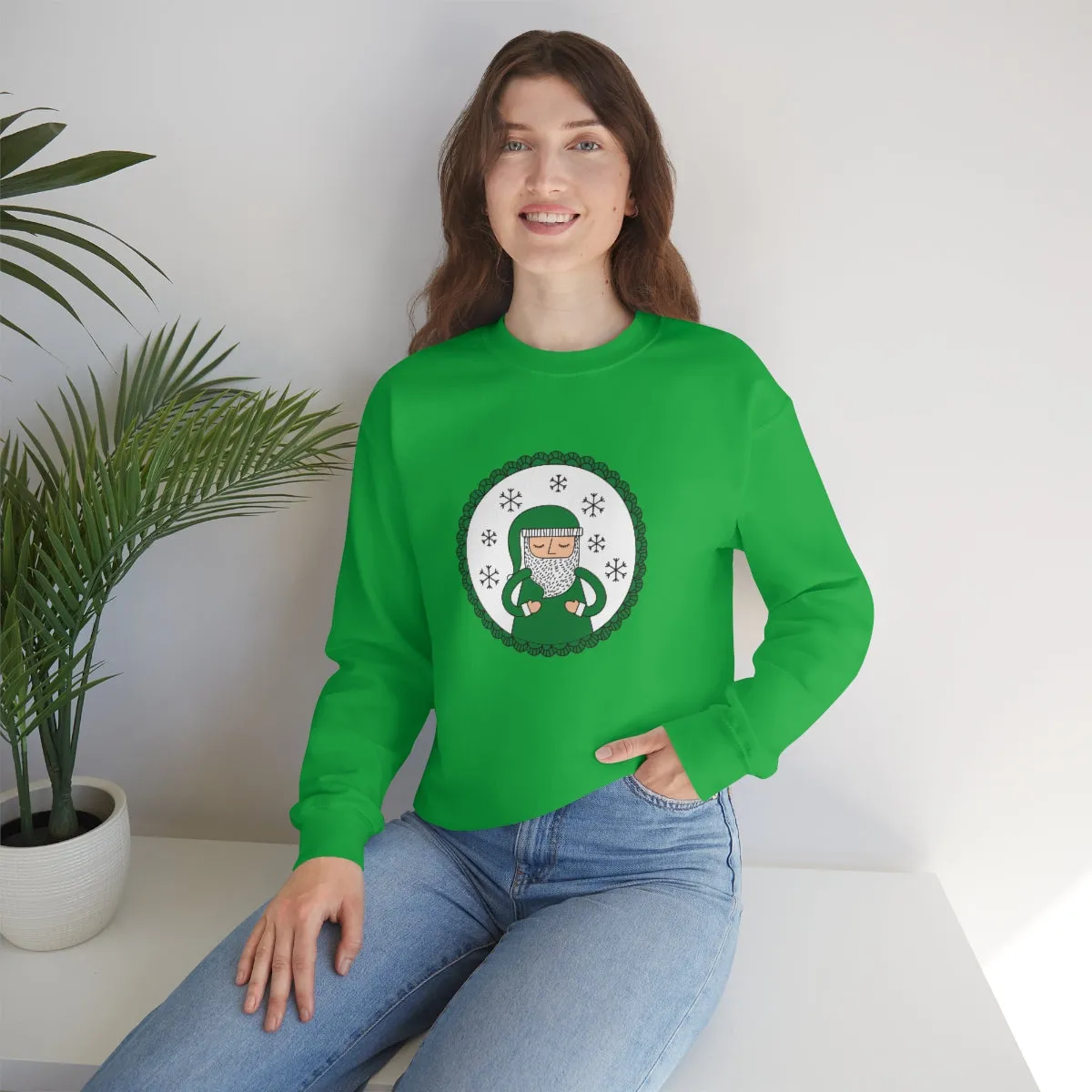 Green Santa Claus Sweatshirt, Green Santa Sweatshirt, Trendy Noel Minimalist Christmas Sweatshirt, Xmas Santa Crewneck Top, Holiday Green