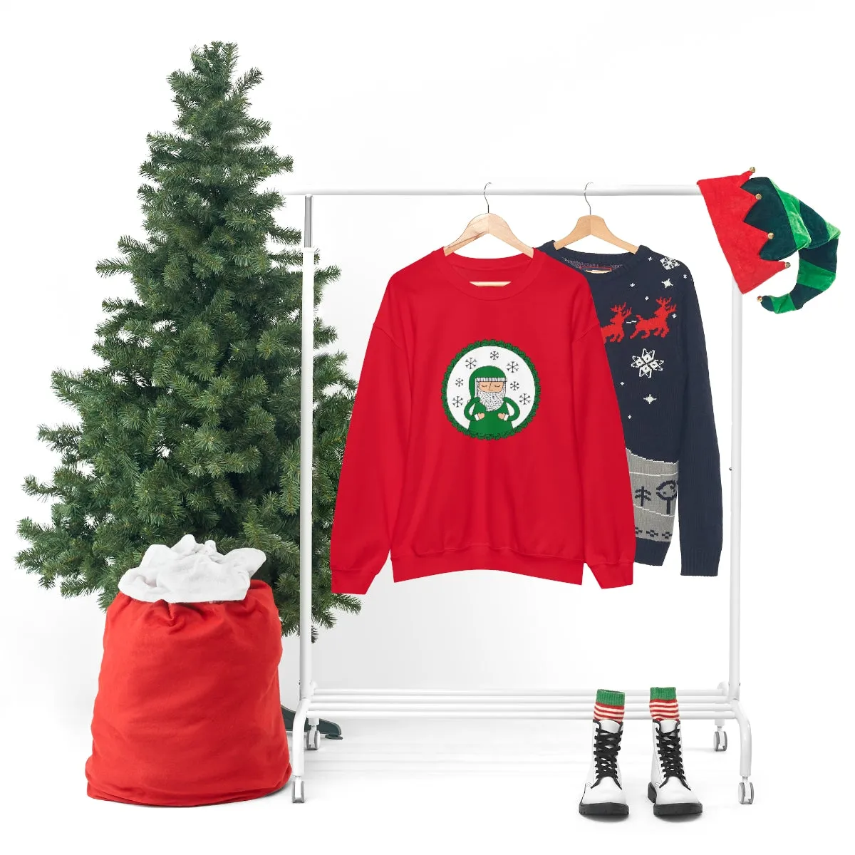 Green Santa Claus Sweatshirt, Green Santa Sweatshirt, Trendy Noel Minimalist Christmas Sweatshirt, Xmas Santa Crewneck Top, Holiday Green