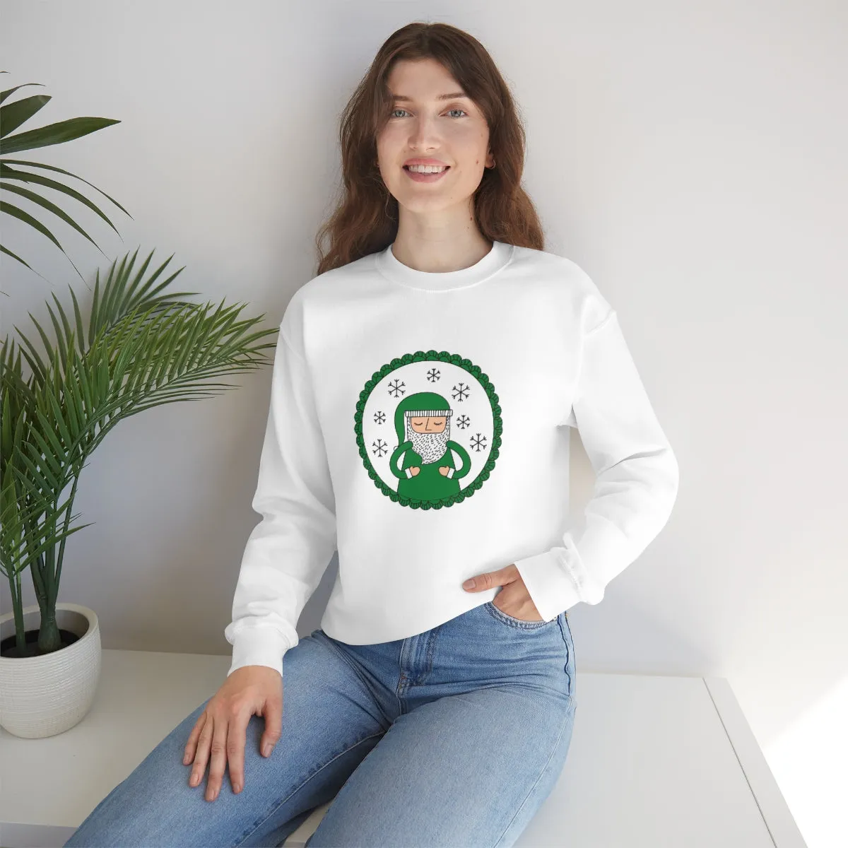 Green Santa Claus Sweatshirt, Green Santa Sweatshirt, Trendy Noel Minimalist Christmas Sweatshirt, Xmas Santa Crewneck Top, Holiday Green