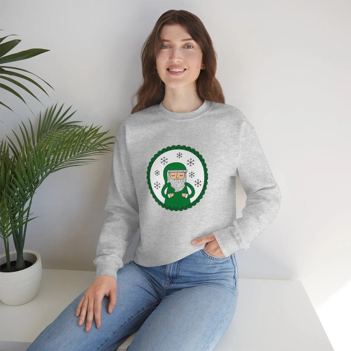 Green Santa Claus Sweatshirt, Green Santa Sweatshirt, Trendy Noel Minimalist Christmas Sweatshirt, Xmas Santa Crewneck Top, Holiday Green