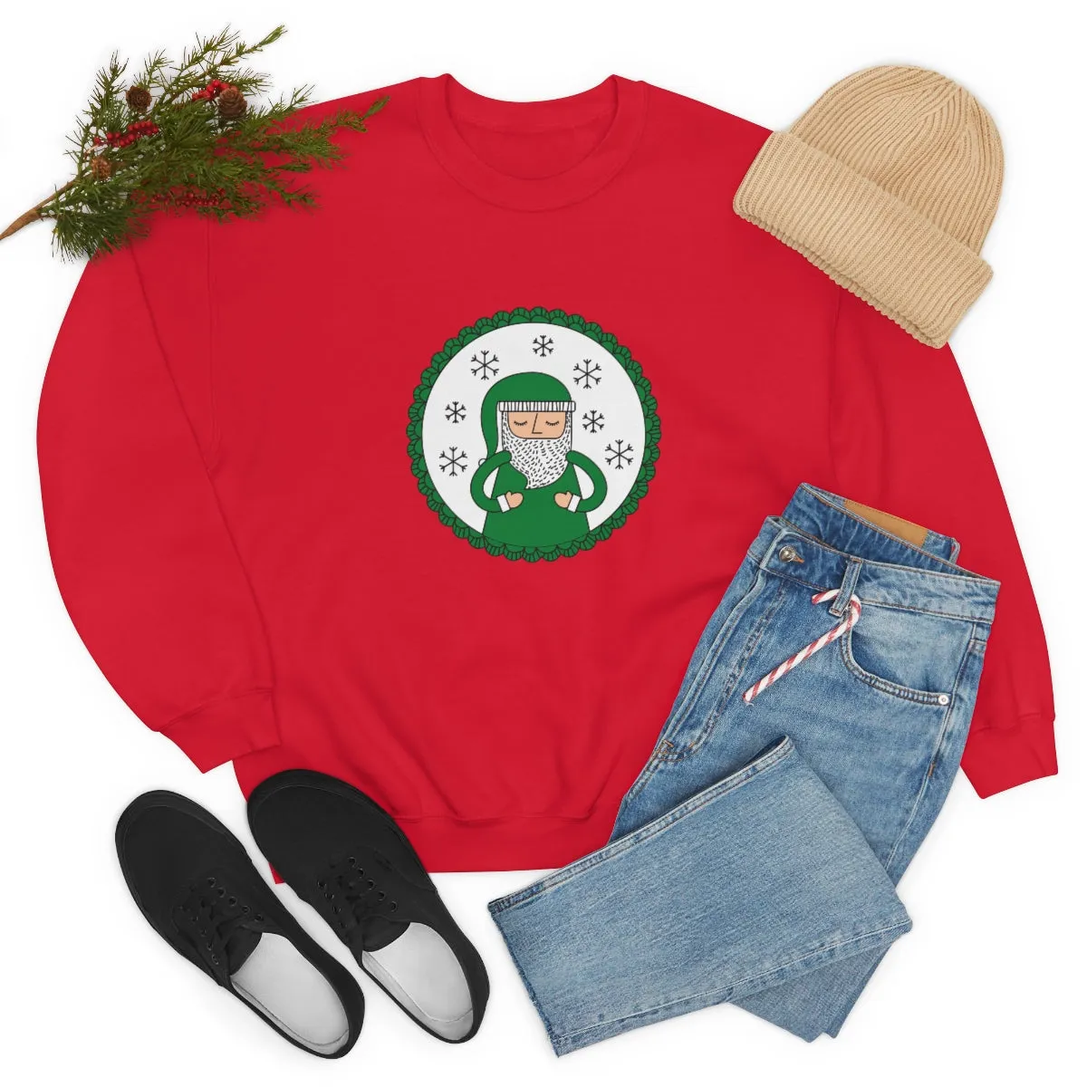 Green Santa Claus Sweatshirt, Green Santa Sweatshirt, Trendy Noel Minimalist Christmas Sweatshirt, Xmas Santa Crewneck Top, Holiday Green