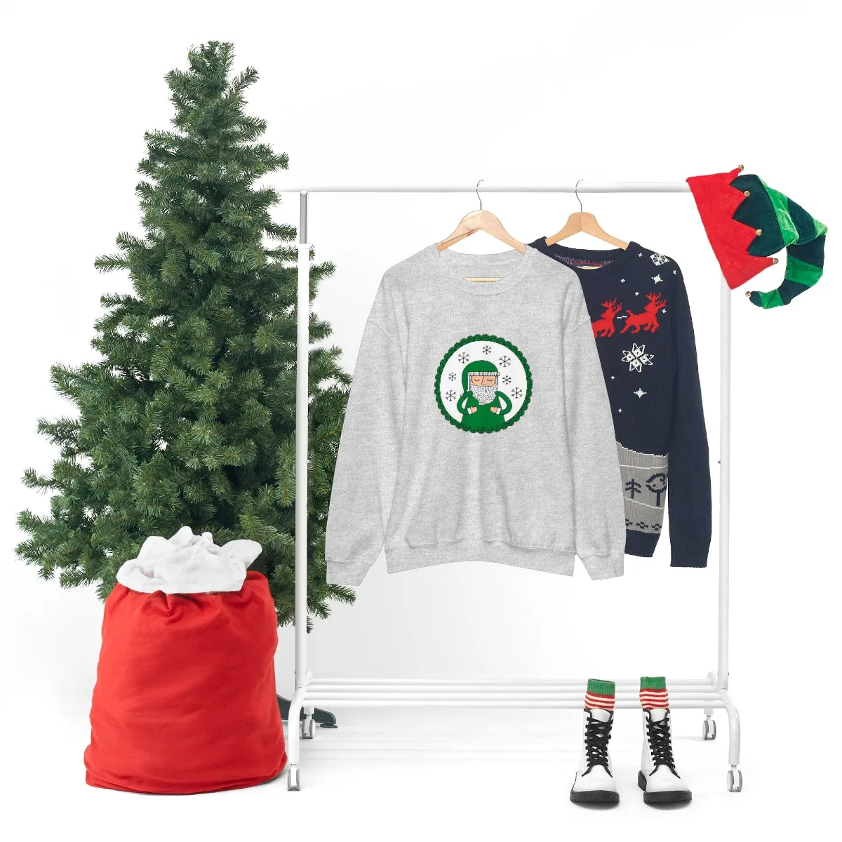 Green Santa Claus Sweatshirt, Green Santa Sweatshirt, Trendy Noel Minimalist Christmas Sweatshirt, Xmas Santa Crewneck Top, Holiday Green