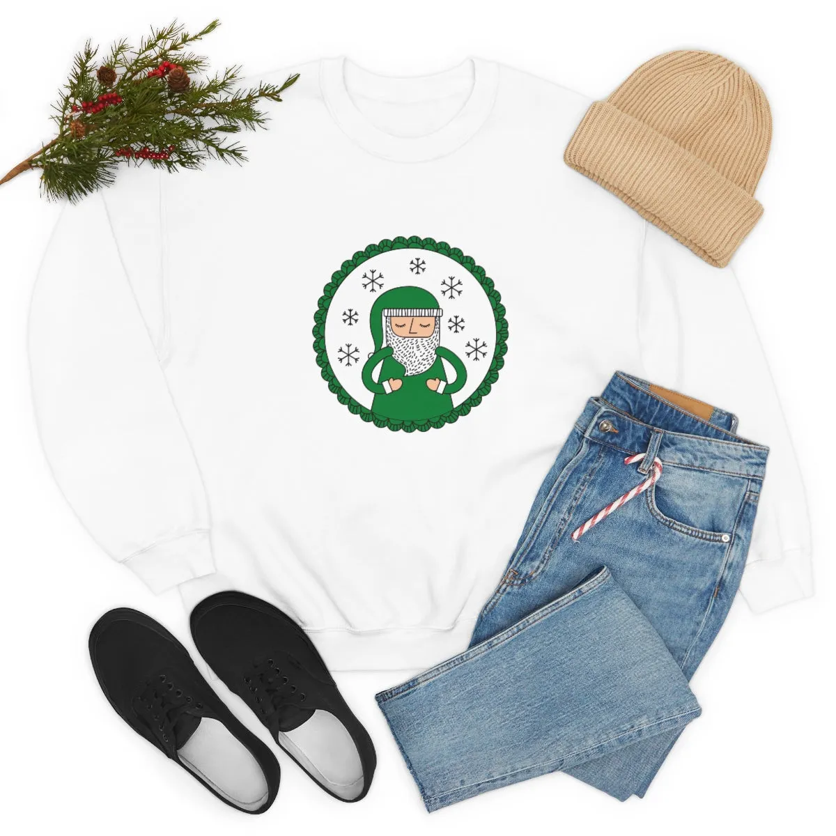 Green Santa Claus Sweatshirt, Green Santa Sweatshirt, Trendy Noel Minimalist Christmas Sweatshirt, Xmas Santa Crewneck Top, Holiday Green
