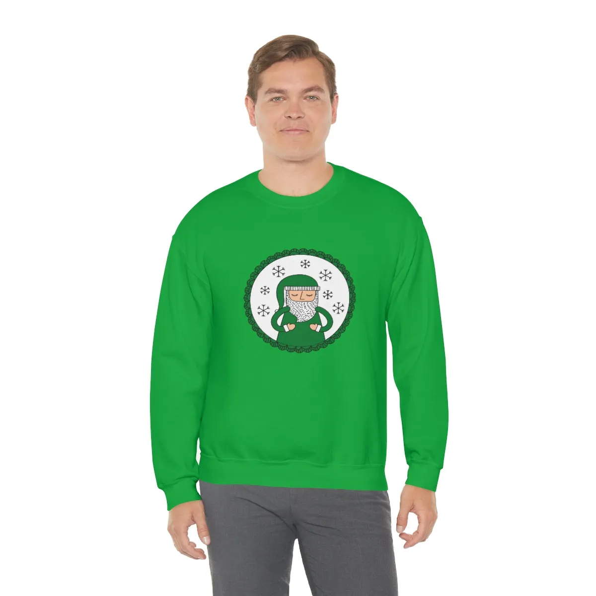 Green Santa Claus Sweatshirt, Green Santa Sweatshirt, Trendy Noel Minimalist Christmas Sweatshirt, Xmas Santa Crewneck Top, Holiday Green