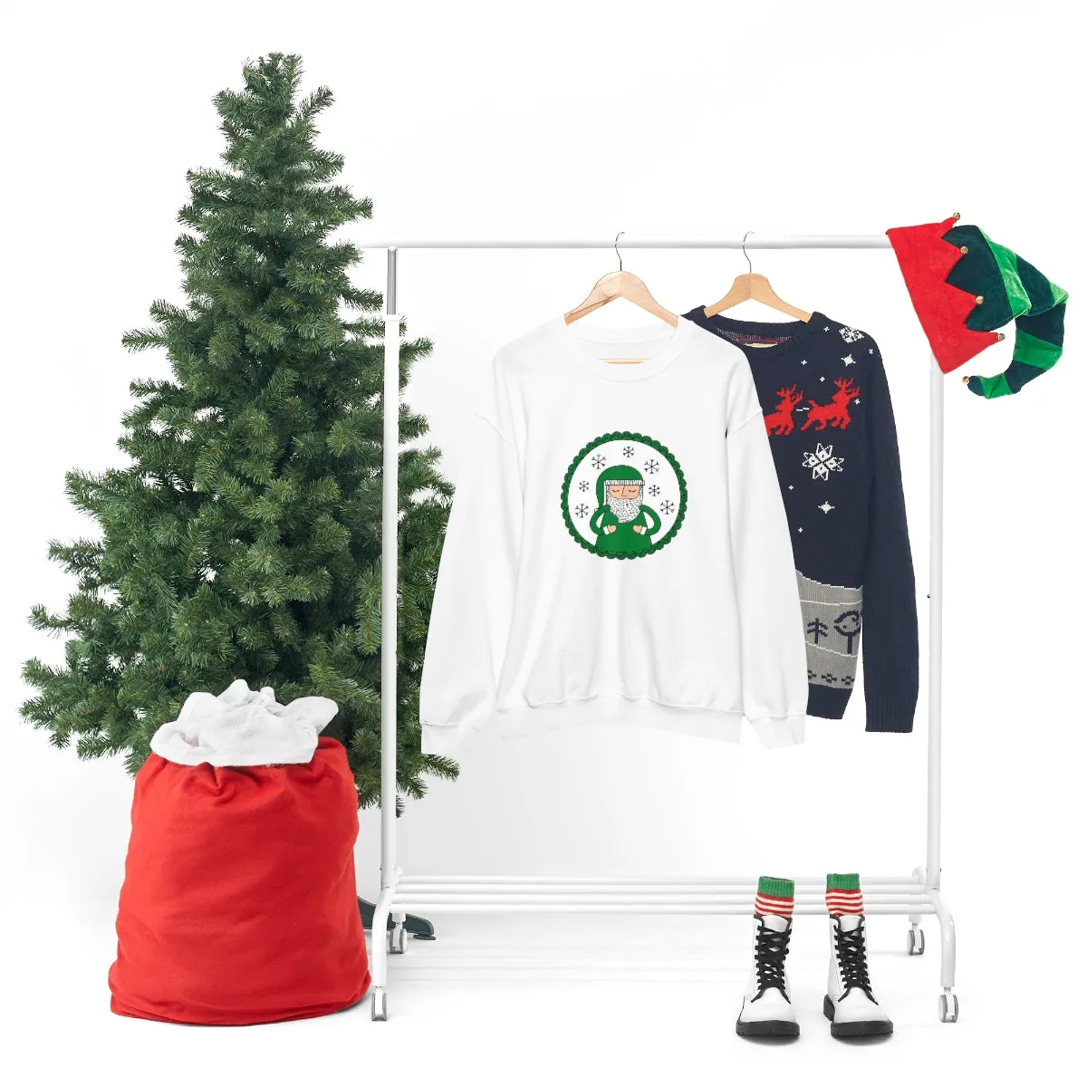 Green Santa Claus Sweatshirt, Green Santa Sweatshirt, Trendy Noel Minimalist Christmas Sweatshirt, Xmas Santa Crewneck Top, Holiday Green
