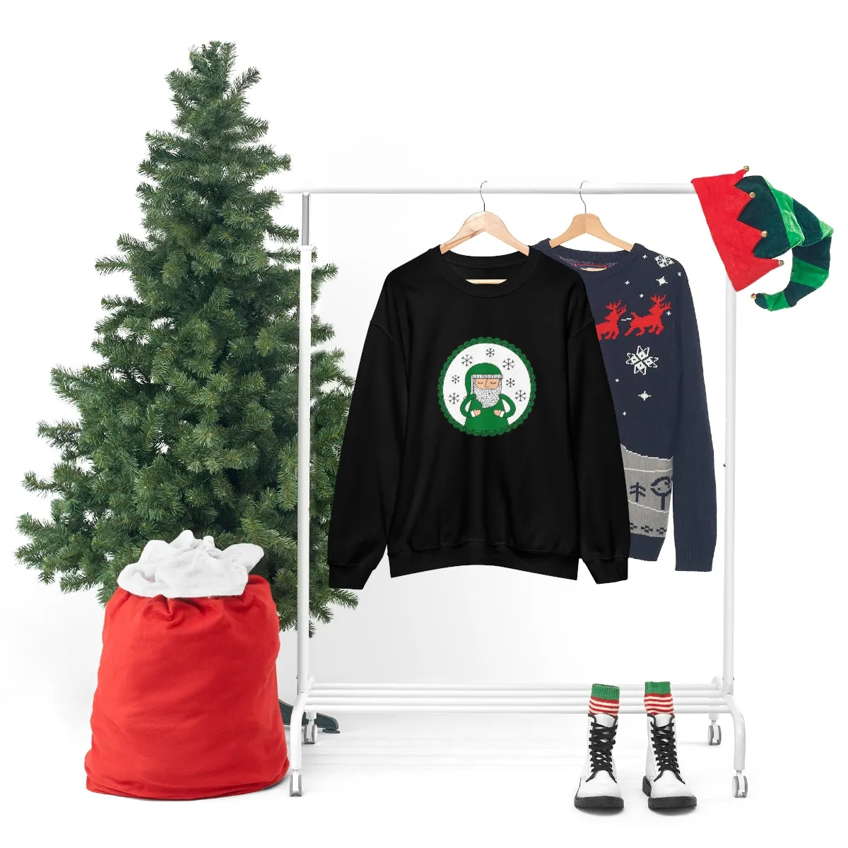 Green Santa Claus Sweatshirt, Green Santa Sweatshirt, Trendy Noel Minimalist Christmas Sweatshirt, Xmas Santa Crewneck Top, Holiday Green