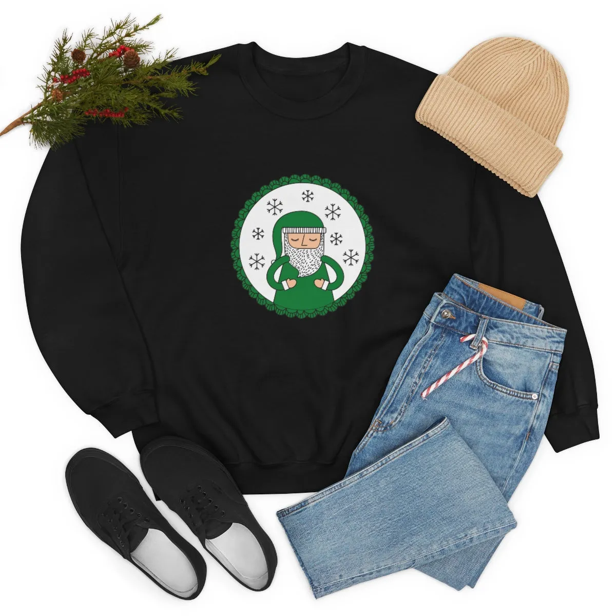 Green Santa Claus Sweatshirt, Green Santa Sweatshirt, Trendy Noel Minimalist Christmas Sweatshirt, Xmas Santa Crewneck Top, Holiday Green