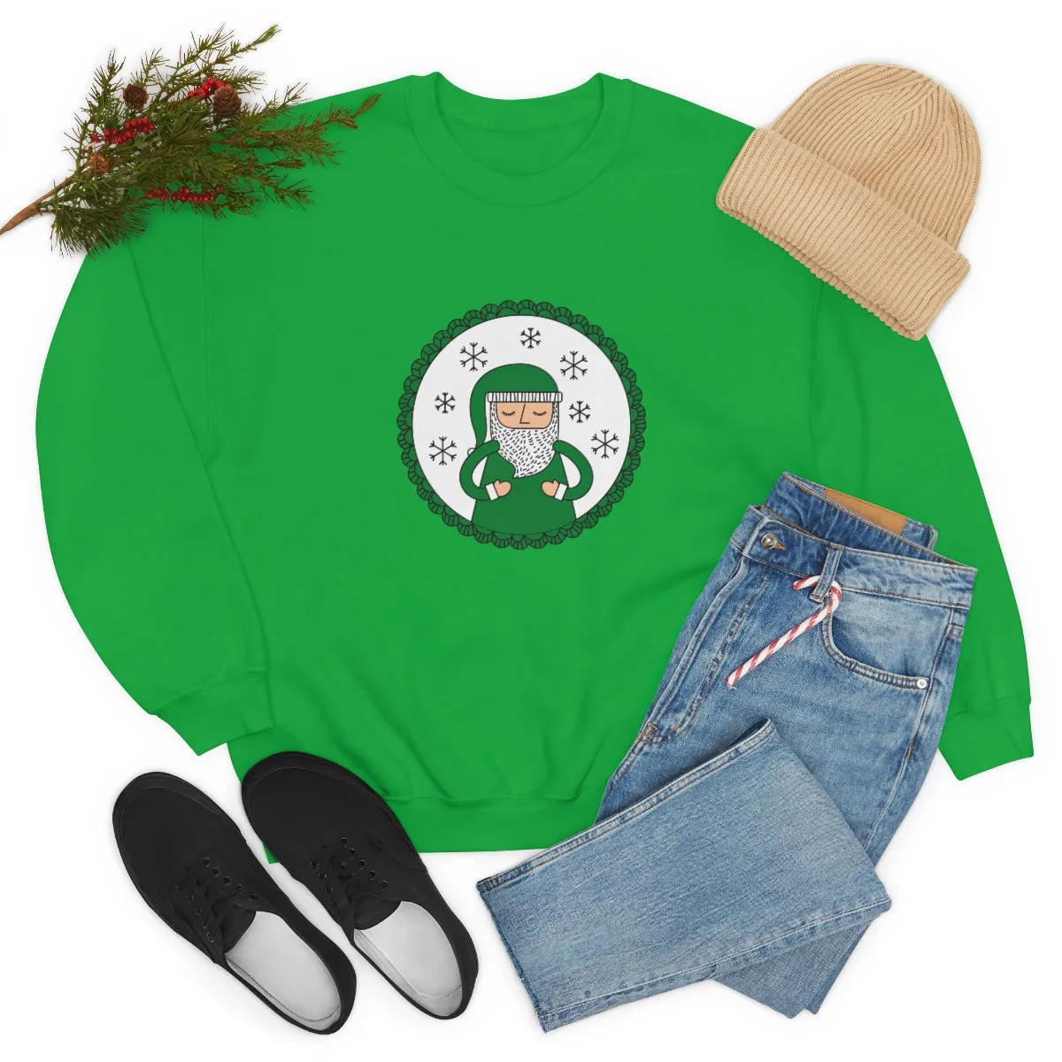 Green Santa Claus Sweatshirt, Green Santa Sweatshirt, Trendy Noel Minimalist Christmas Sweatshirt, Xmas Santa Crewneck Top, Holiday Green