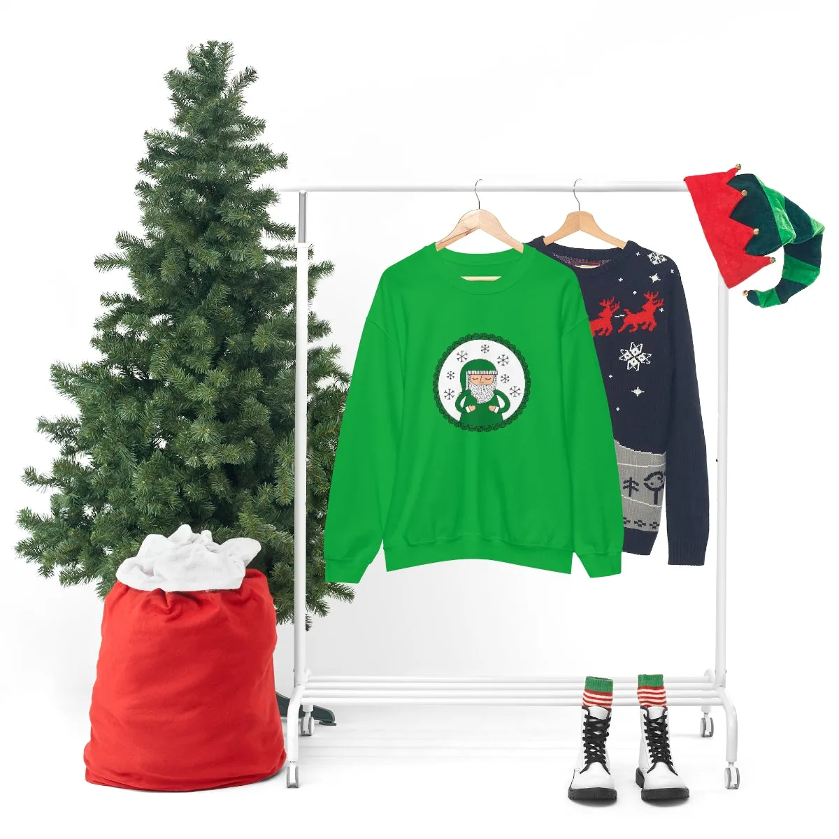 Green Santa Claus Sweatshirt, Green Santa Sweatshirt, Trendy Noel Minimalist Christmas Sweatshirt, Xmas Santa Crewneck Top, Holiday Green