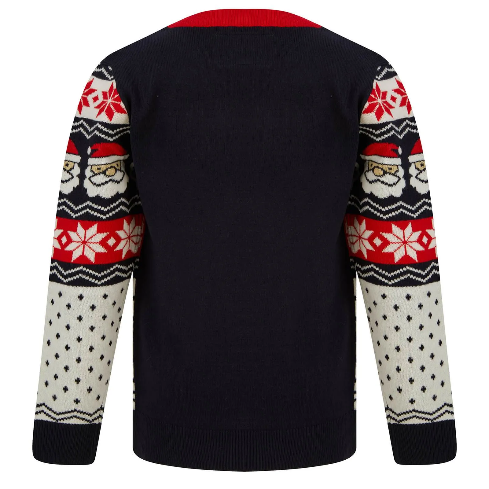 Kids Christmas Jumper Santa Head Snowflakes Red Black Nordic