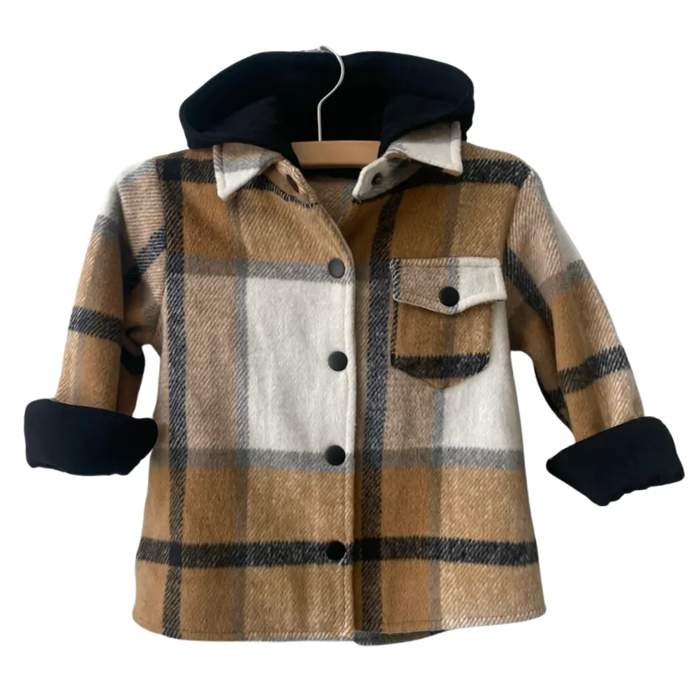 Made by Molly - Hooded Flannel Jacket in Camel/Black/Cream Plaid