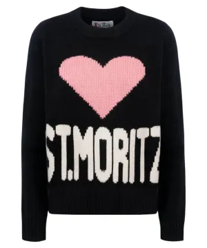 Maglione da Donna Nero Fair Isle Kyla con Stampa St. Moritz in Lana