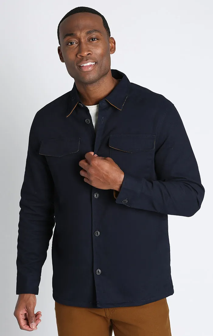 Navy Flannel Lined Stretch Twill Shirt Jacket
