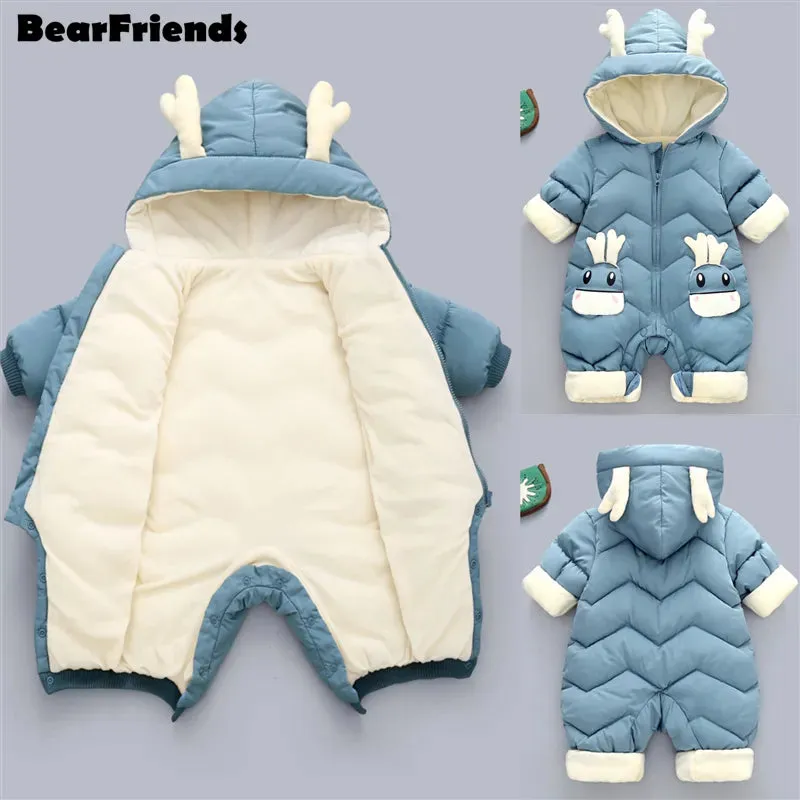 New born Baby Girl clothes Winter Snowsuit Plus Velvet Thick Baby Boys Jumpsuit 0-3 Years Romper boy Overalls Toddler Coat
