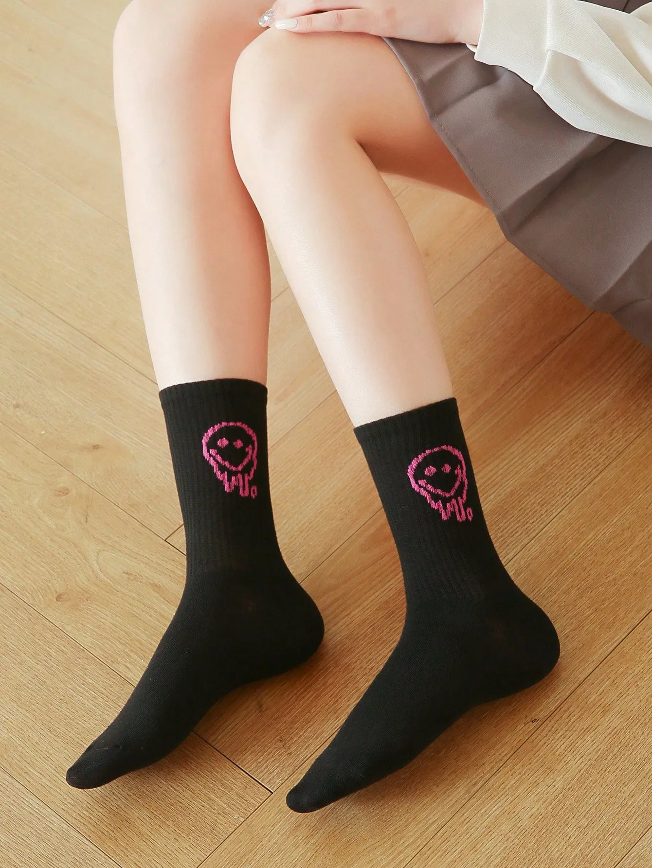Pink Dripping Face Emoji Socks Funny Socks for Women Novelty Socks Funky Socks