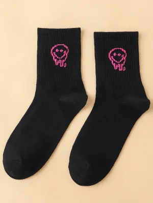 Pink Dripping Face Emoji Socks Funny Socks for Women Novelty Socks Funky Socks