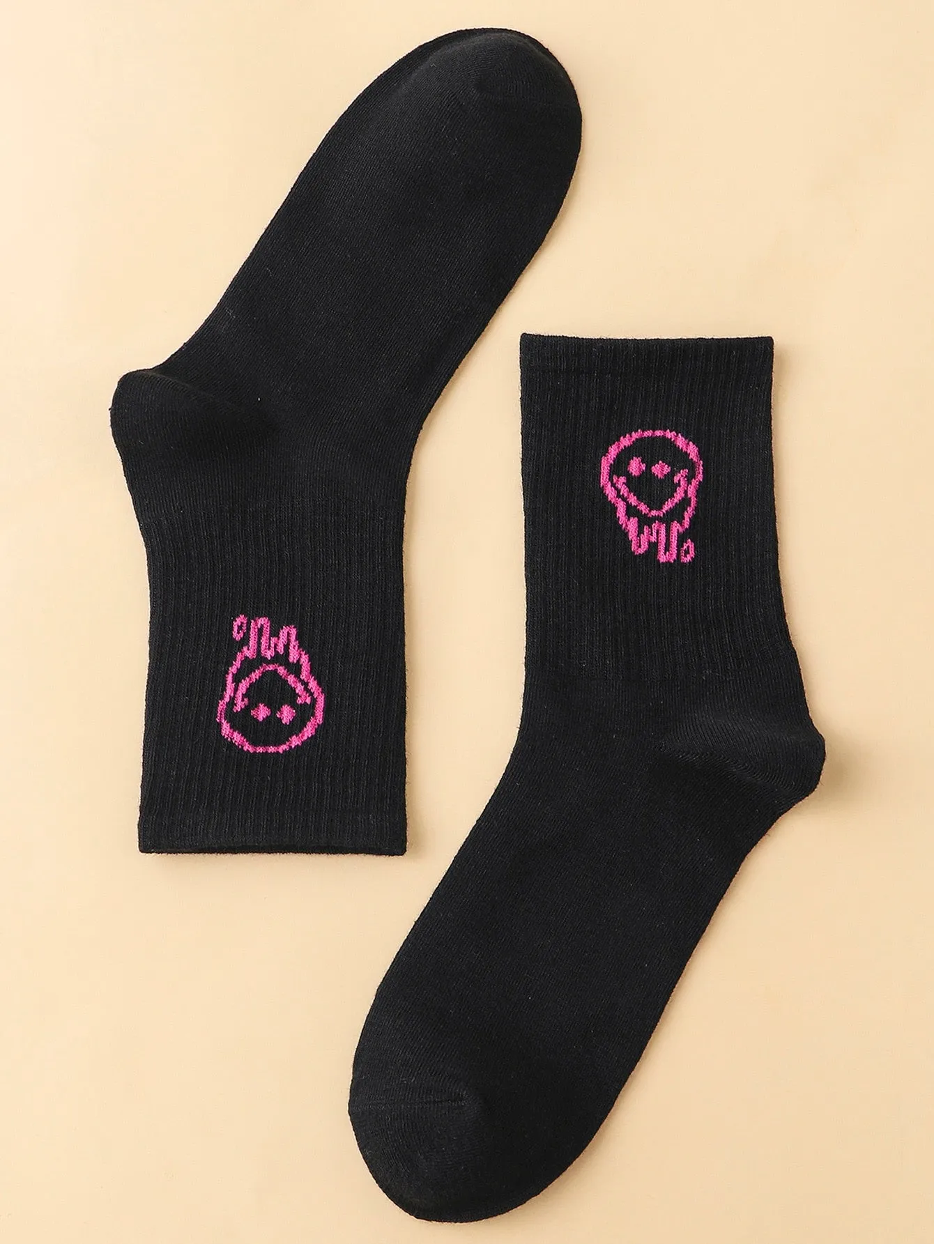 Pink Dripping Face Emoji Socks Funny Socks for Women Novelty Socks Funky Socks