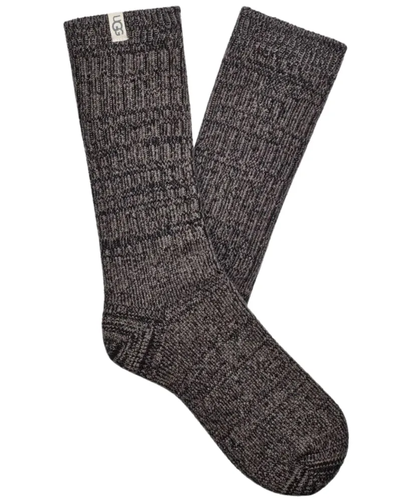 Rib Knit Slouchy Crew Sock, Grey/Black