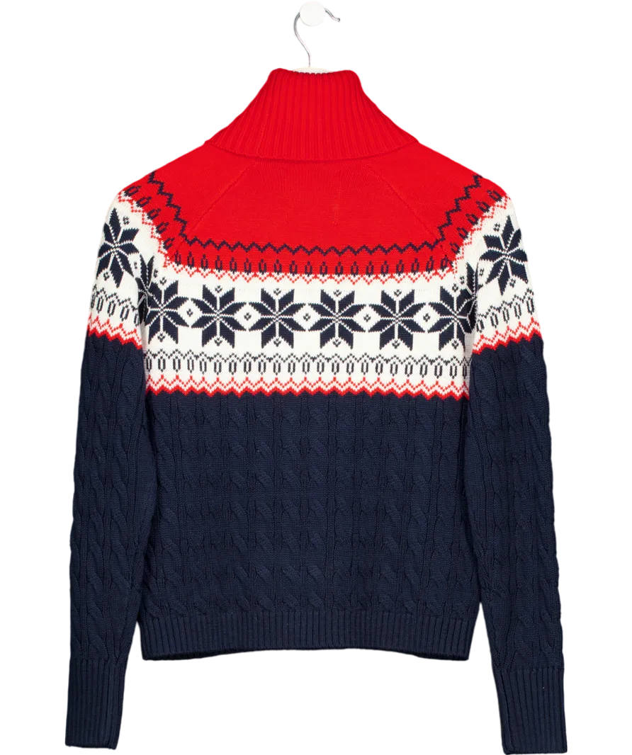 Superdry Navy Blue / Red Fair Isle Logo Roll Neck Jumper UK 8