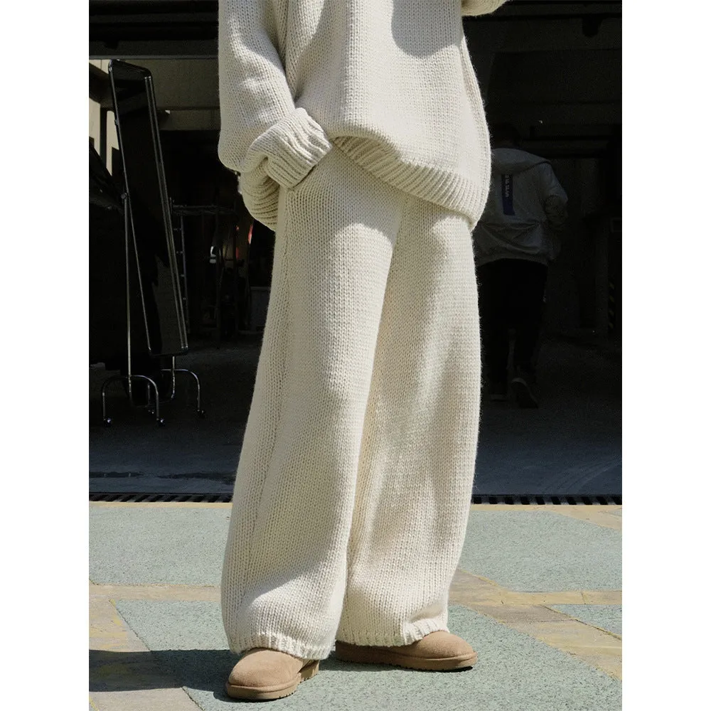 Wenkouban outfit ideas Winter Japanese Retro Lazy Ice Island Wool Thick Knitted Casual Pants Loose Profile Slimming Warm Wool Trousers for Women
