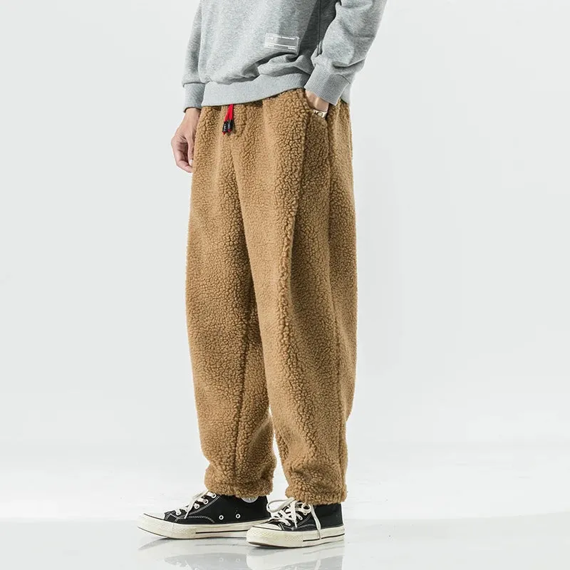 Wiaofellas  -   Winter Thicken Pants Men Warm Fashion Retro Thick Lamb Wool Pants Men Streetwear Hip Hop Loose Straight Pants Mens Trousers
