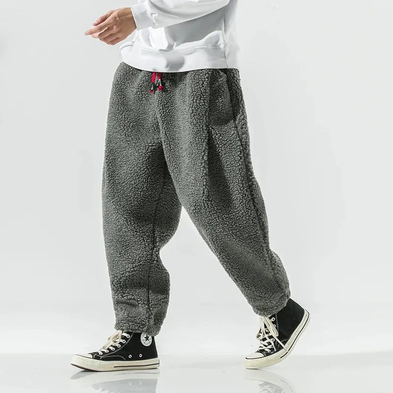 Wiaofellas  -   Winter Thicken Pants Men Warm Fashion Retro Thick Lamb Wool Pants Men Streetwear Hip Hop Loose Straight Pants Mens Trousers
