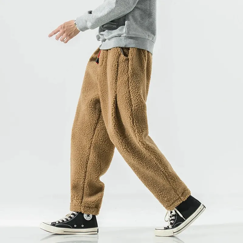 Wiaofellas  -   Winter Thicken Pants Men Warm Fashion Retro Thick Lamb Wool Pants Men Streetwear Hip Hop Loose Straight Pants Mens Trousers