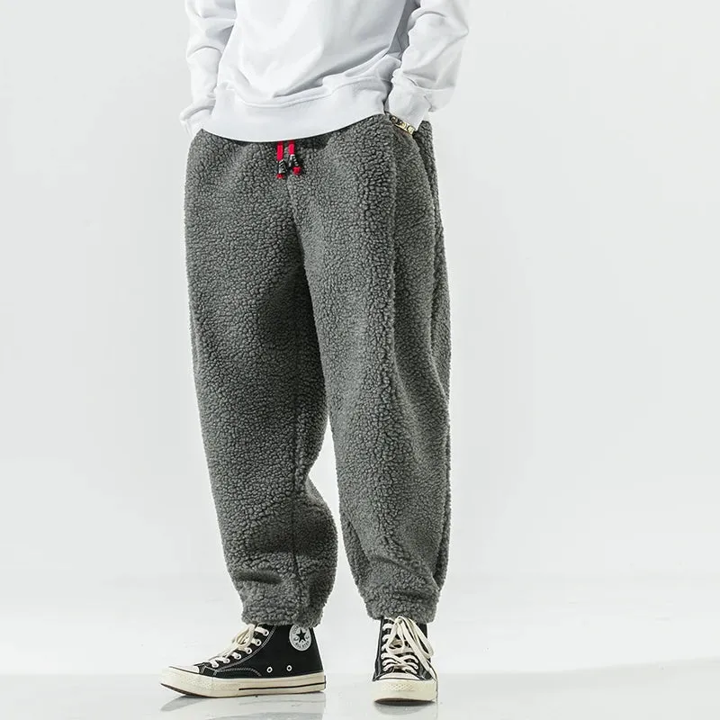 Wiaofellas  -   Winter Thicken Pants Men Warm Fashion Retro Thick Lamb Wool Pants Men Streetwear Hip Hop Loose Straight Pants Mens Trousers