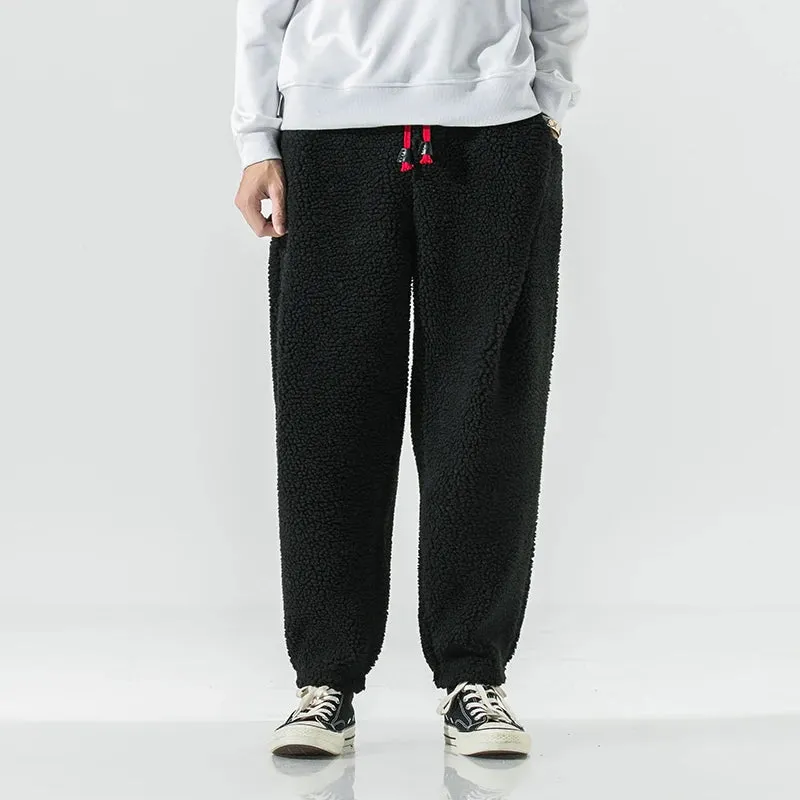 Wiaofellas  -   Winter Thicken Pants Men Warm Fashion Retro Thick Lamb Wool Pants Men Streetwear Hip Hop Loose Straight Pants Mens Trousers