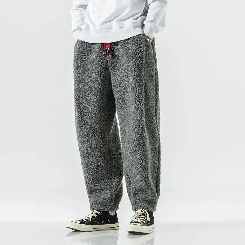 Wiaofellas  -   Winter Thicken Pants Men Warm Fashion Retro Thick Lamb Wool Pants Men Streetwear Hip Hop Loose Straight Pants Mens Trousers