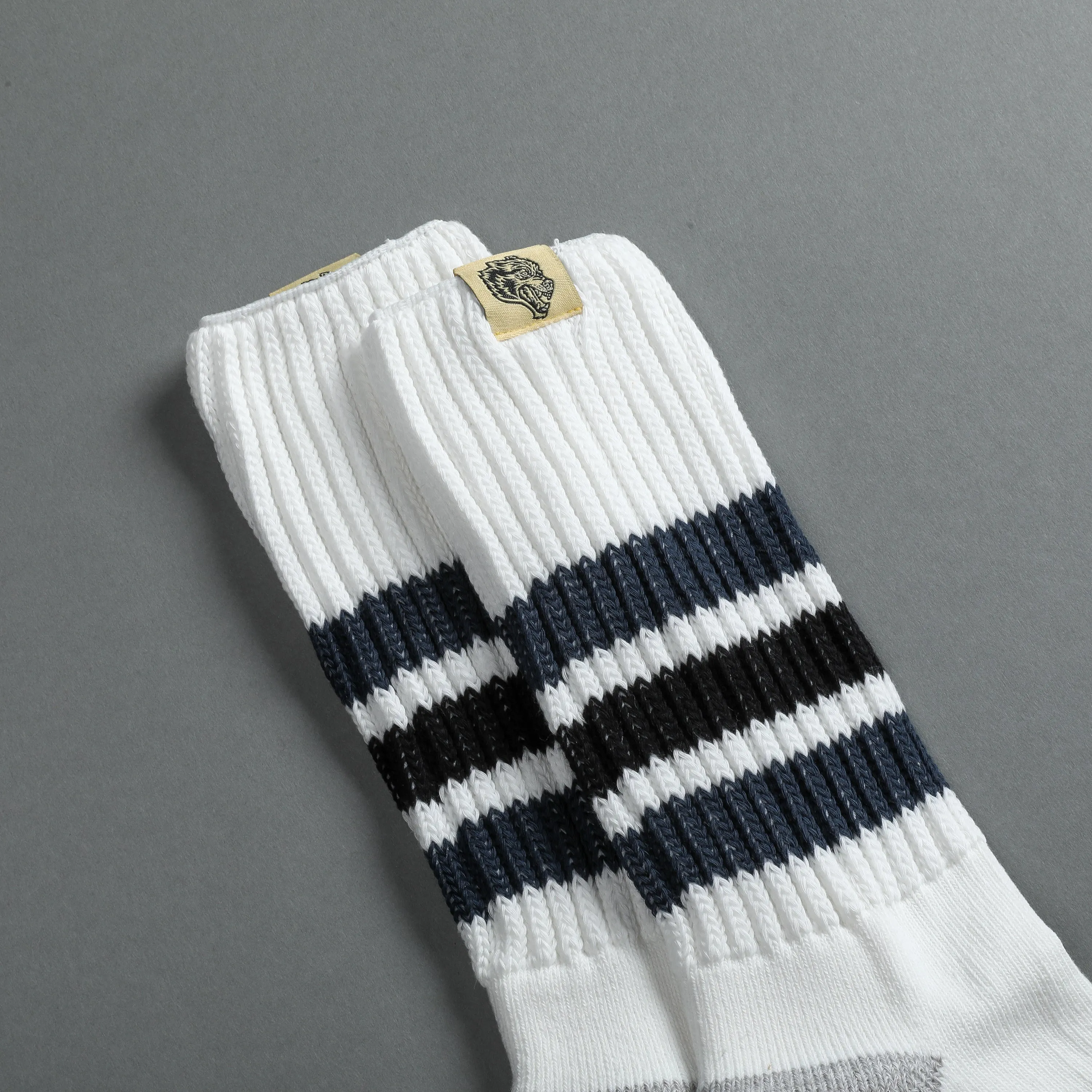 Wolf Patch Boot Socks in Cream/Midnight Blue