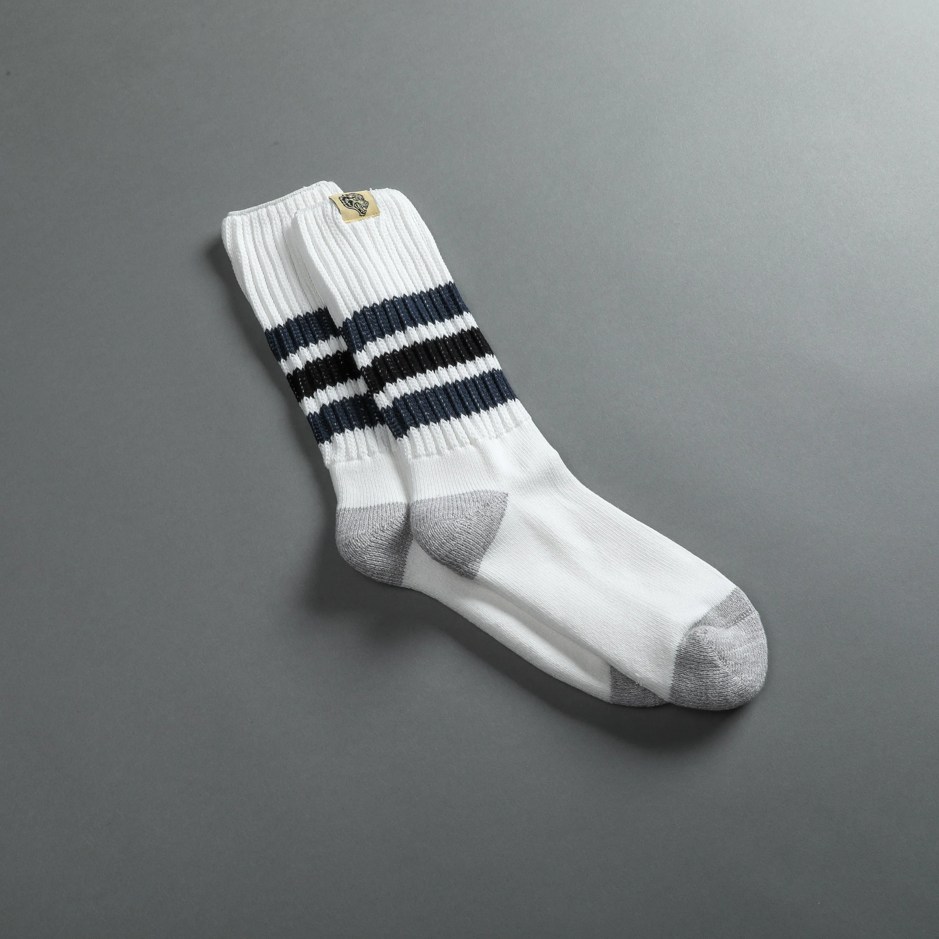 Wolf Patch Boot Socks in Cream/Midnight Blue