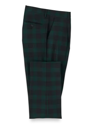 Wool Flannel Blackwatch Plaid Single Pleated Pants - Green/navy