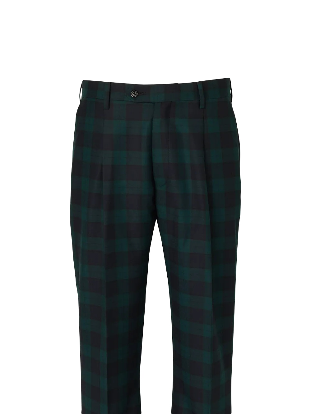 Wool Flannel Blackwatch Plaid Single Pleated Pants - Green/navy