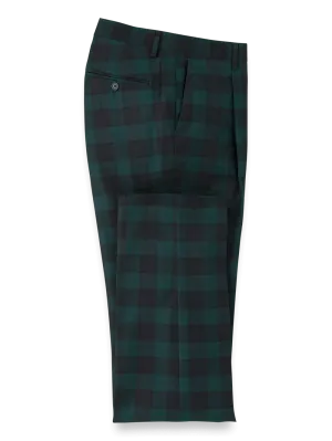 Wool Flannel Plaid Single Pleat Pants - Green/navy