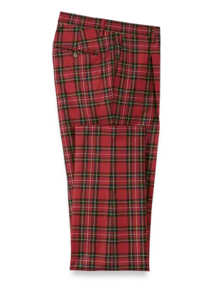 Wool Flannel Plaid Single Pleat Pants - Red Multi