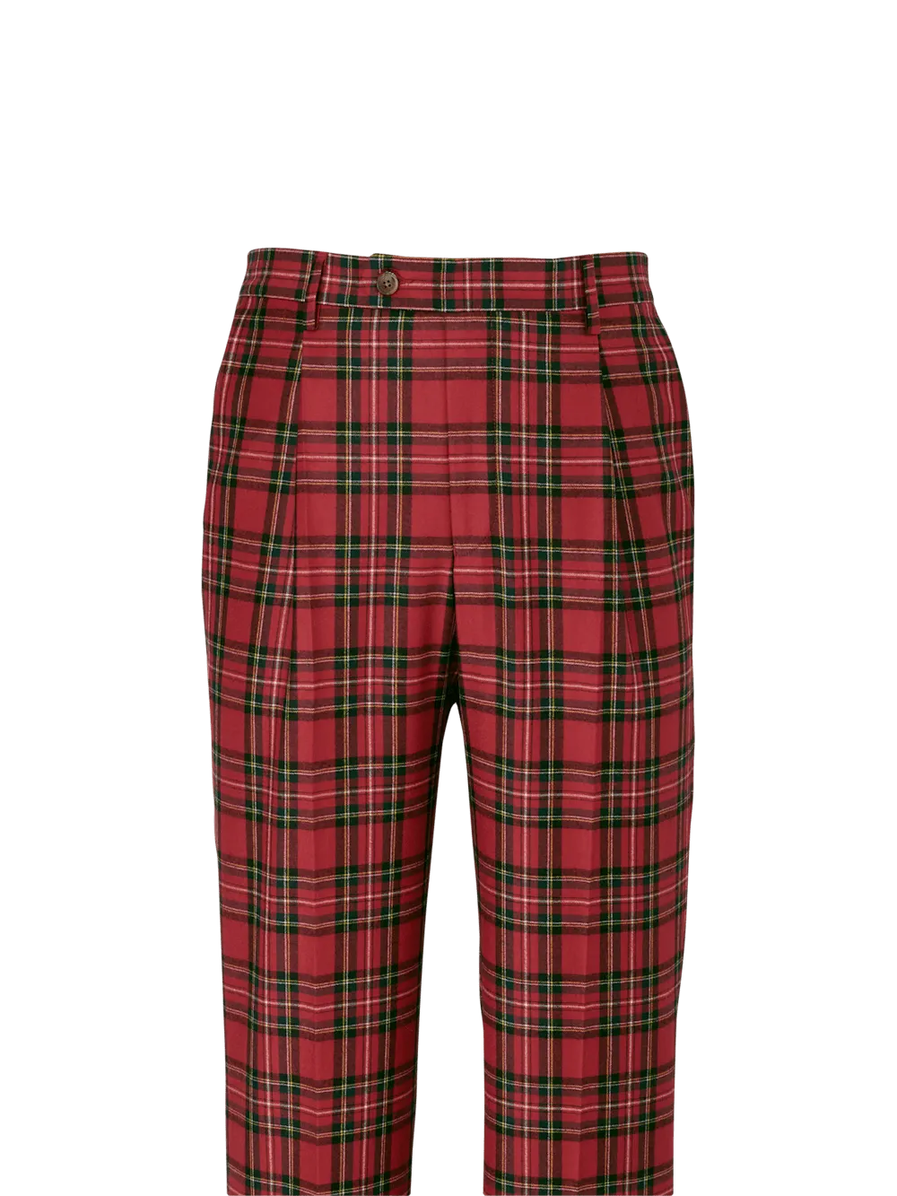 Wool Flannel Plaid Single Pleat Pants - Red Multi