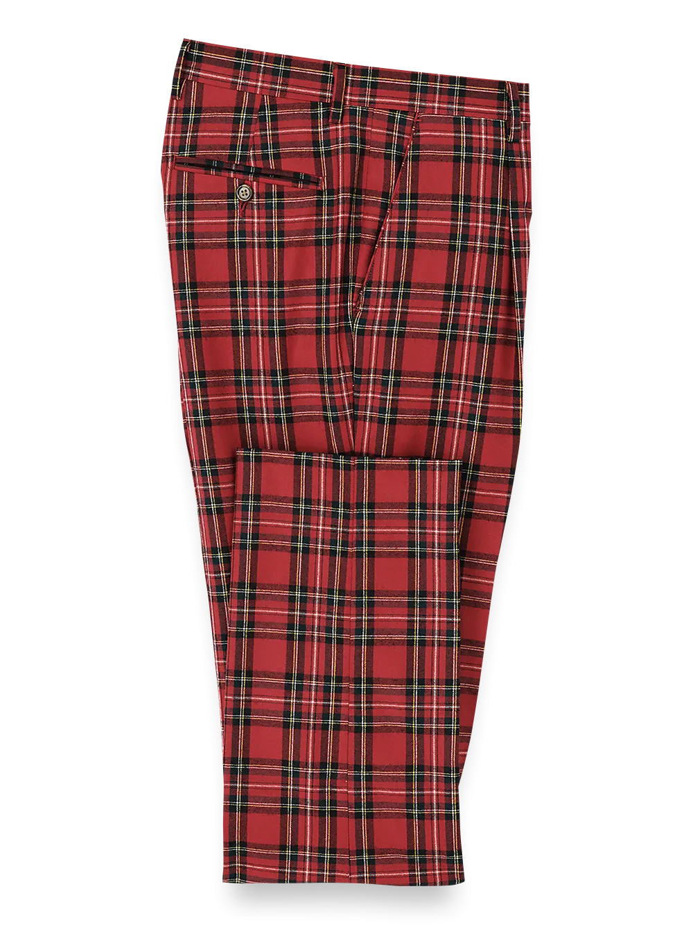 Wool Flannel Tartan Plaid Single Pleated Pants - Red Multi
