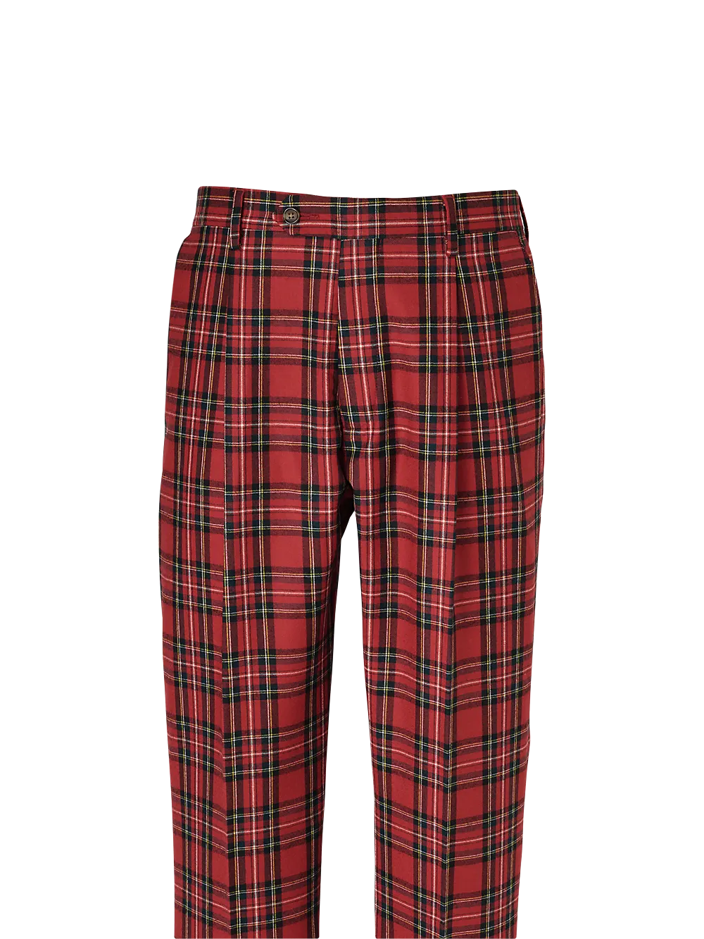 Wool Flannel Tartan Plaid Single Pleated Pants - Red Multi